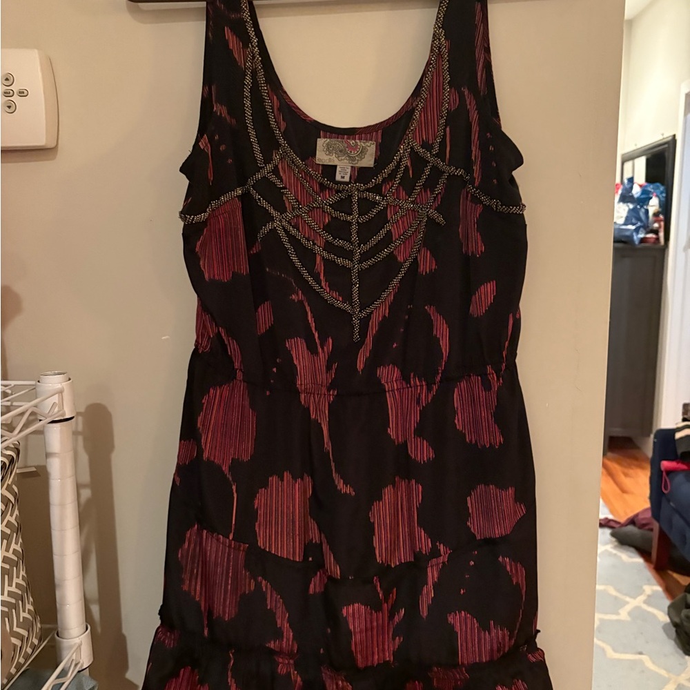 Etcetera Black and Pink Beaded Top Silky Dress